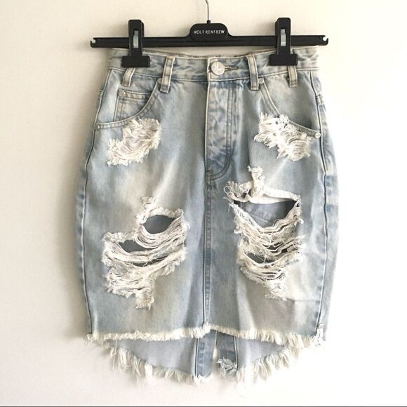 One TEASPOON High Rise Mini Jean Skirt Destroyed Blue 25 - Picture 7 of 10